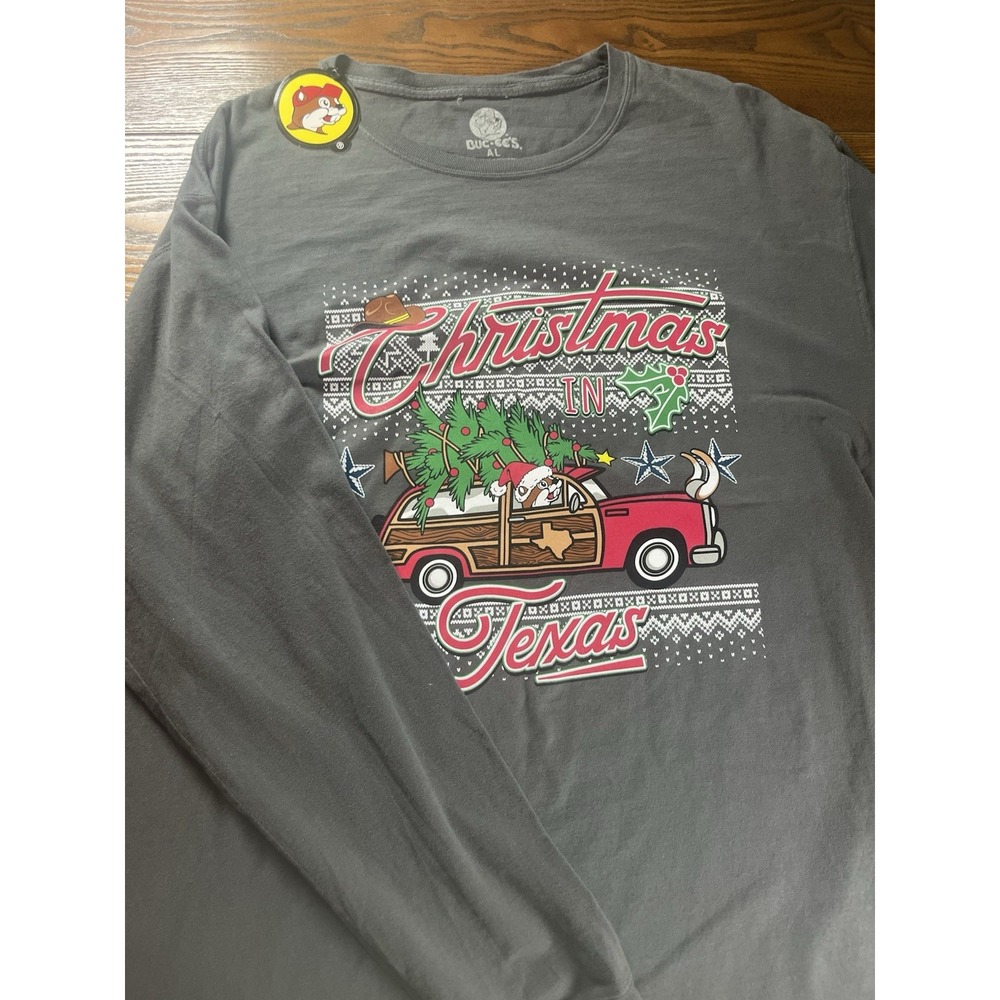 NEW BUC-EES Mens Long Sleeve Christmas In Texas Ugly Holiday Graphic Shirt Sz L